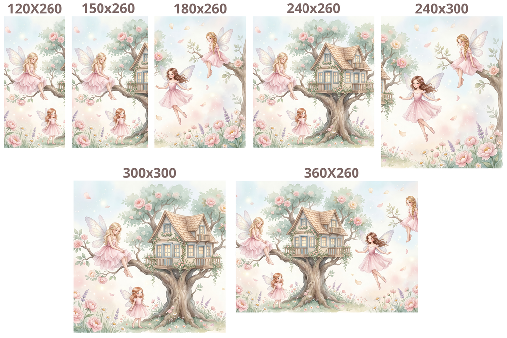 Fairy Treehouse Peel and Stick Wall Mural, Watercolor Pink Girls Nursery Wallpaper