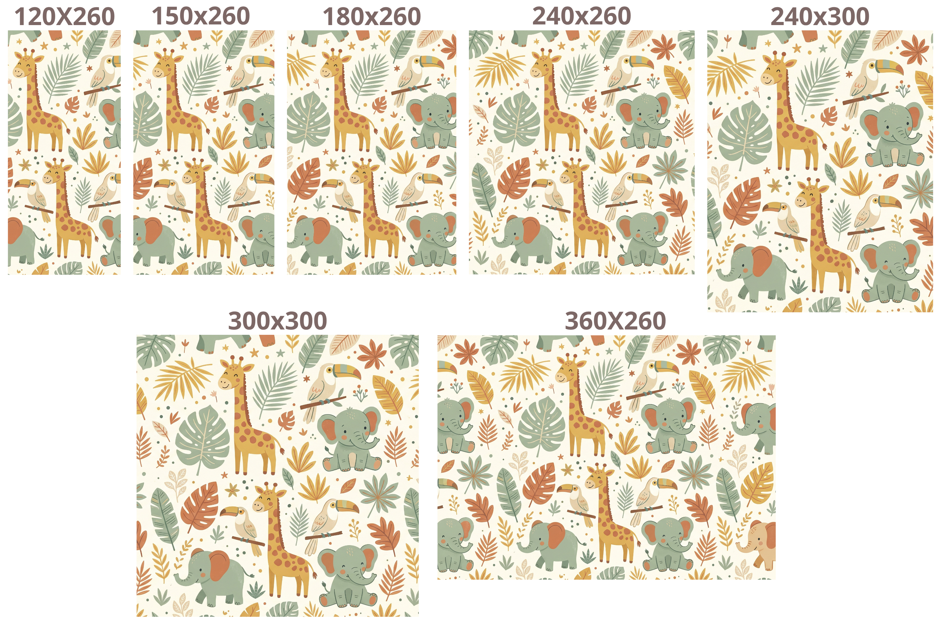 Boho Safari Animal Nursery Wallpaper | Cute Elephant & Giraffe Pattern