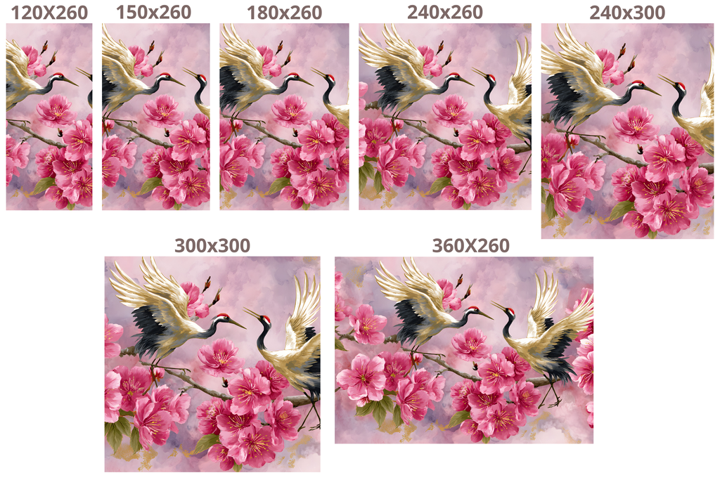 Japanese Crane and Cherry Blossom Wall Mural Pink Watercolor Peel and Stick Wallpaper