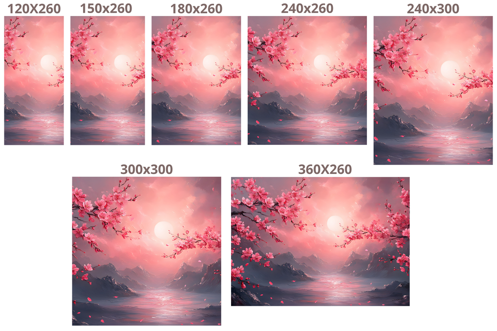 Cherry Blossom Mountain Sunset Wall Mural | Pink Japanese Oil Painting Design