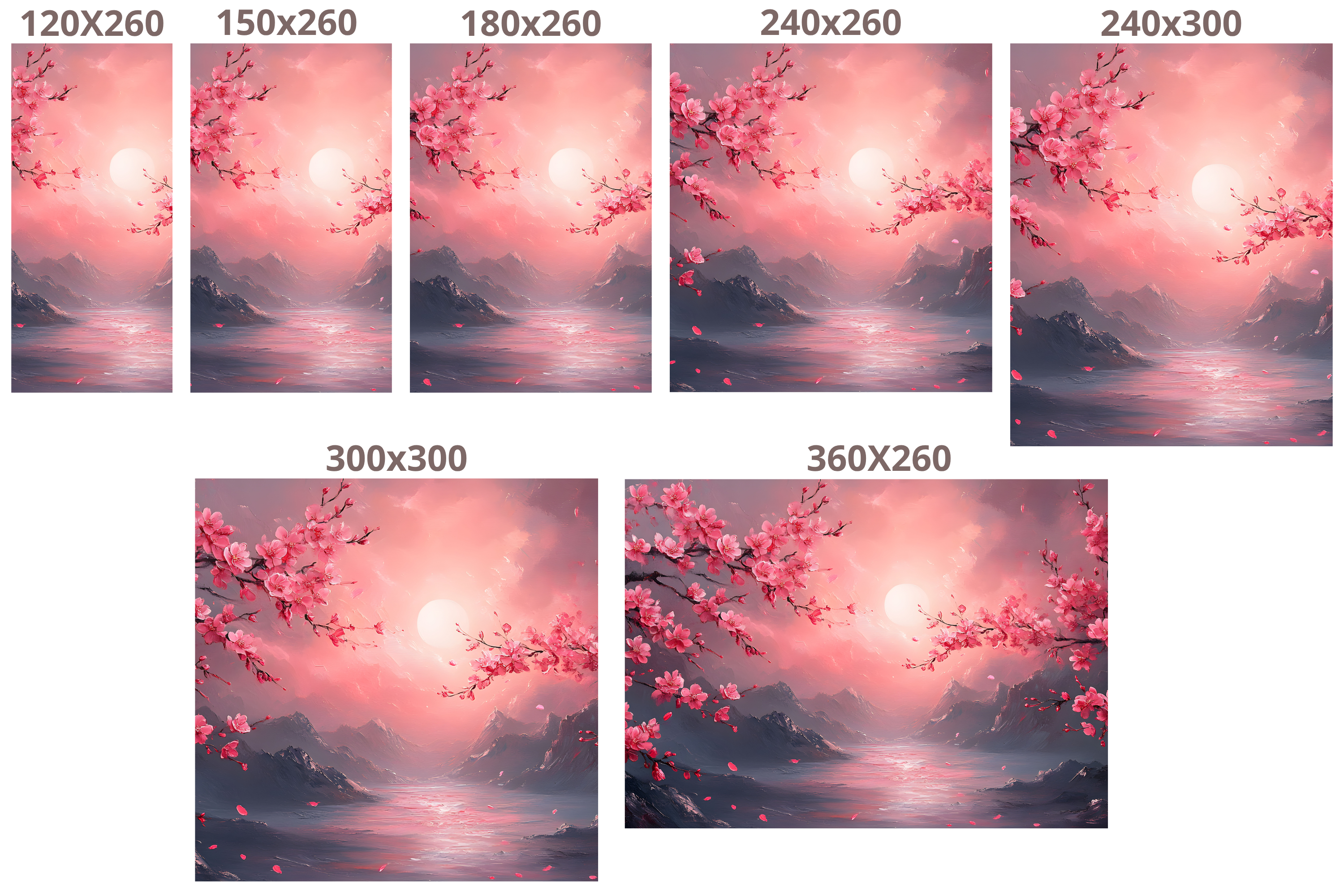 Cherry Blossom Mountain Sunset Wall Mural | Pink Japanese Oil Painting Design