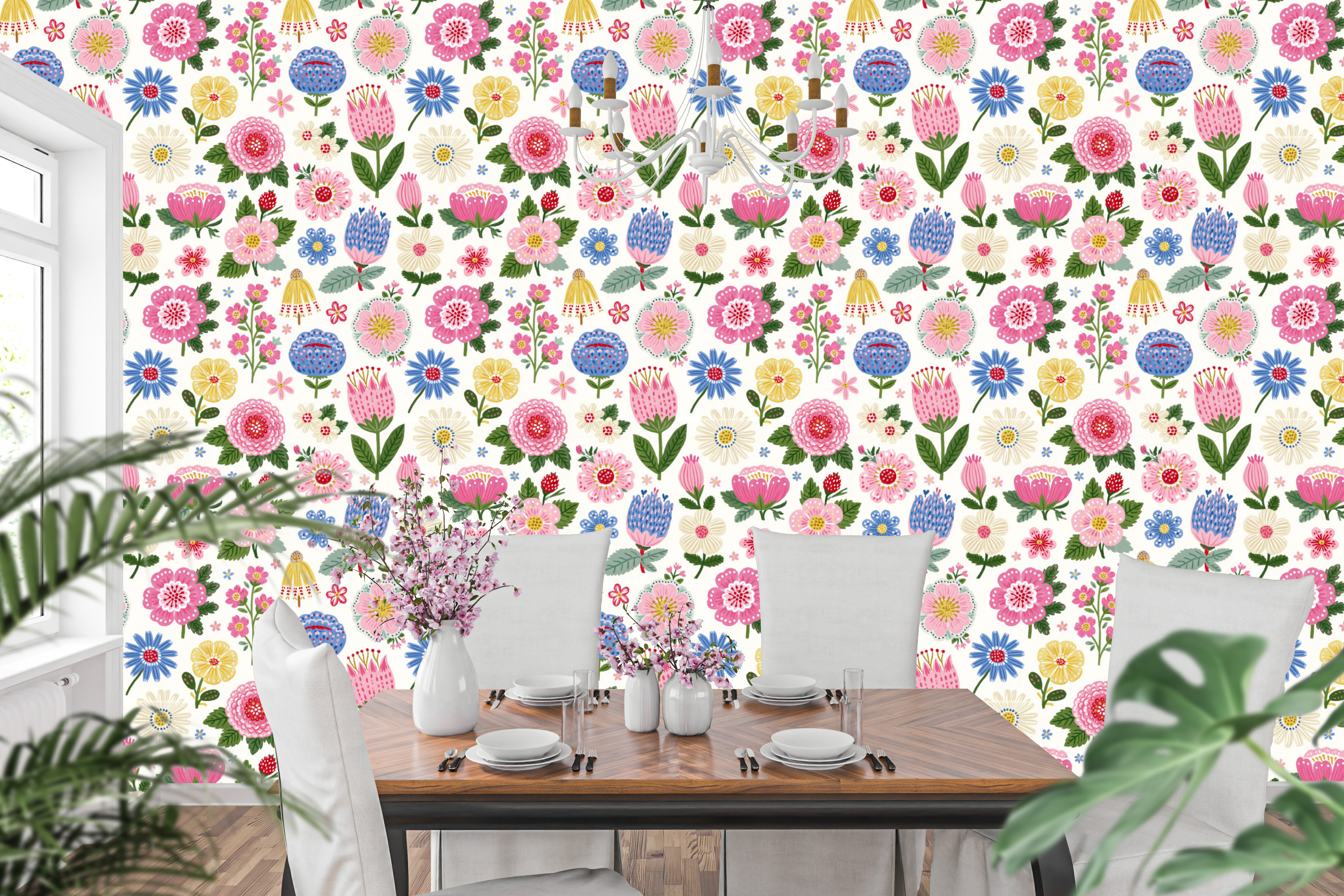 Preppy Soft Watercolor Floral Wallpaper Whimsical Pastel Cottagecore Wall Mural
