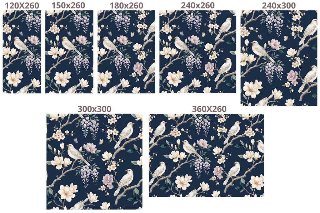 Navy Chinoiserie Wallpaper White Birds Magnolia Floral Peel and Stick