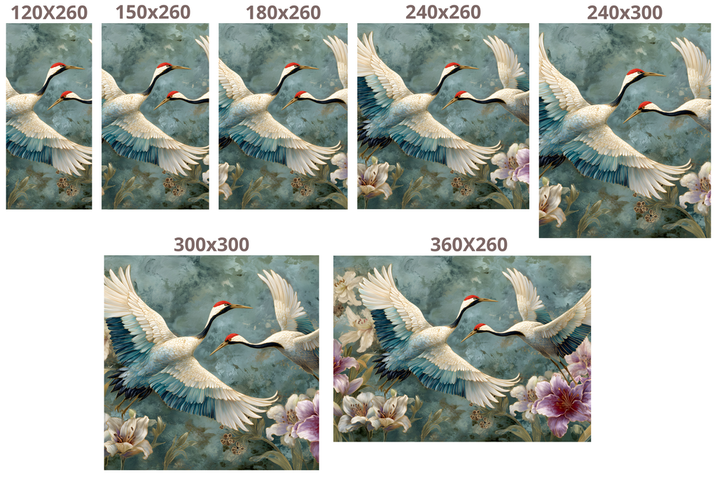 Japanese Crane and Lily Wall Mural | Teal Chinoiserie Bird Floral Peel and Stick Wallpaper