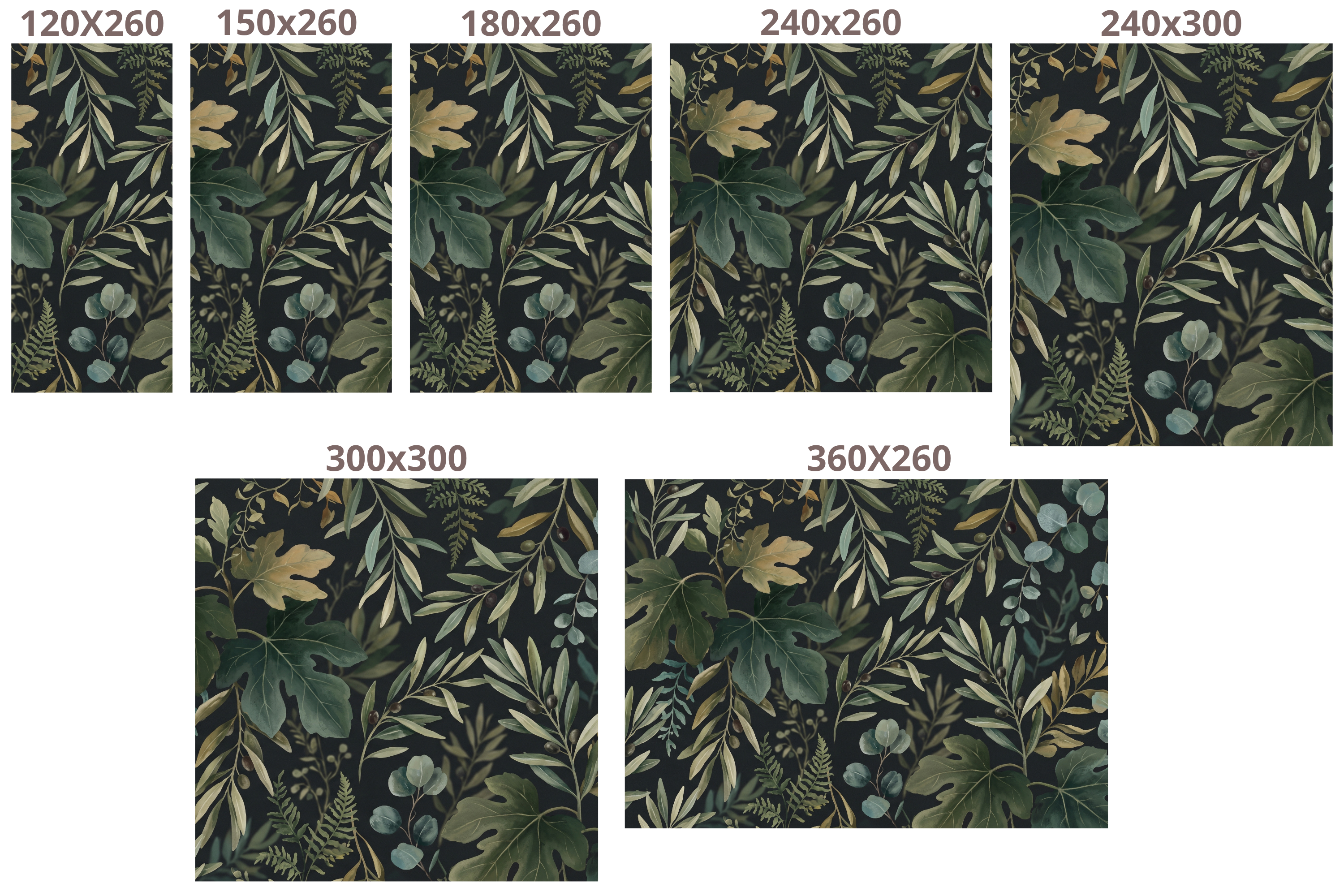 Dark Botanical Wallpaper | Moody Olive Eucalyptus Fig Leaf Watercolour Design