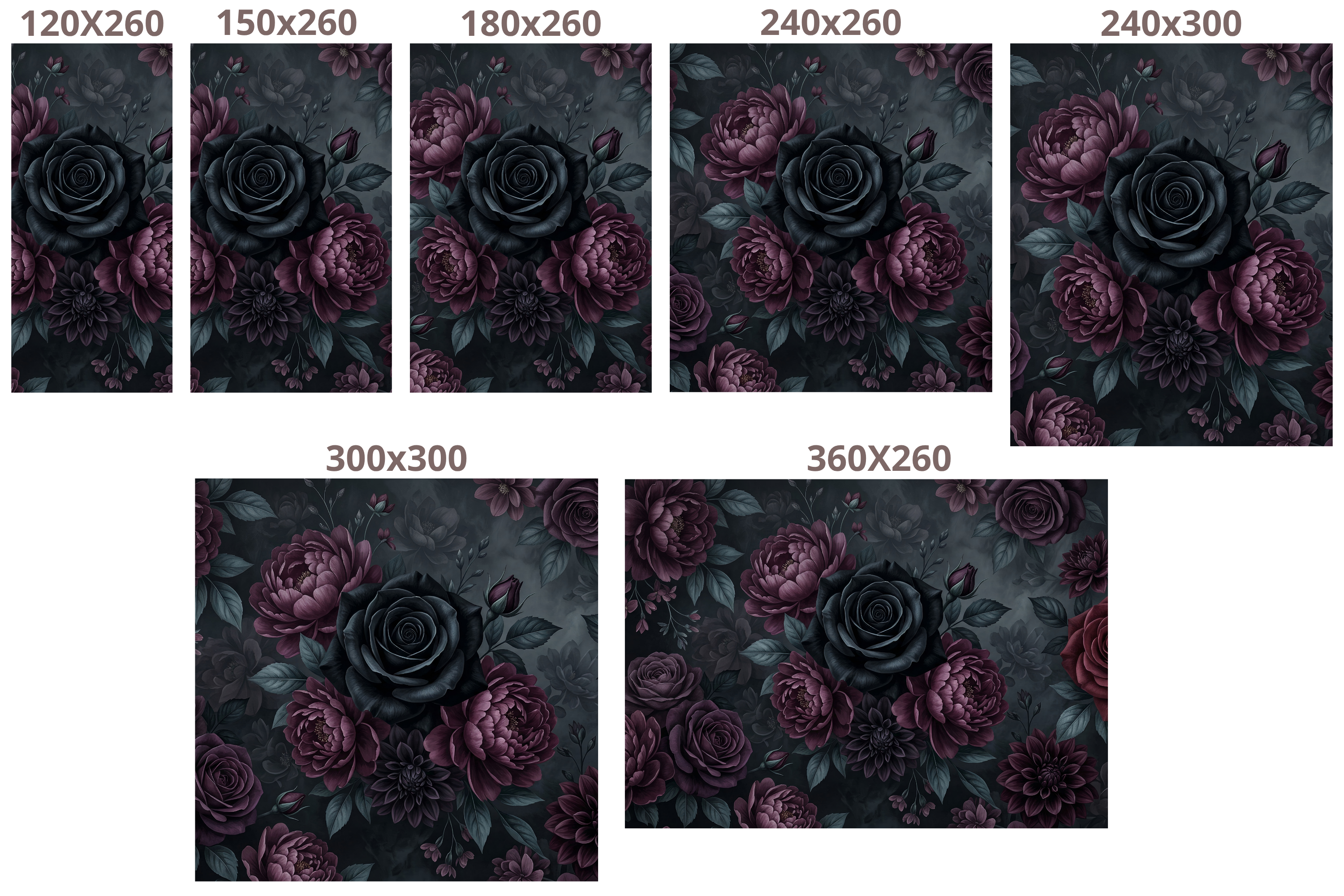 Dark Moody Floral Wall Mural | Gothic Black Rose Burgundy Botanical Design