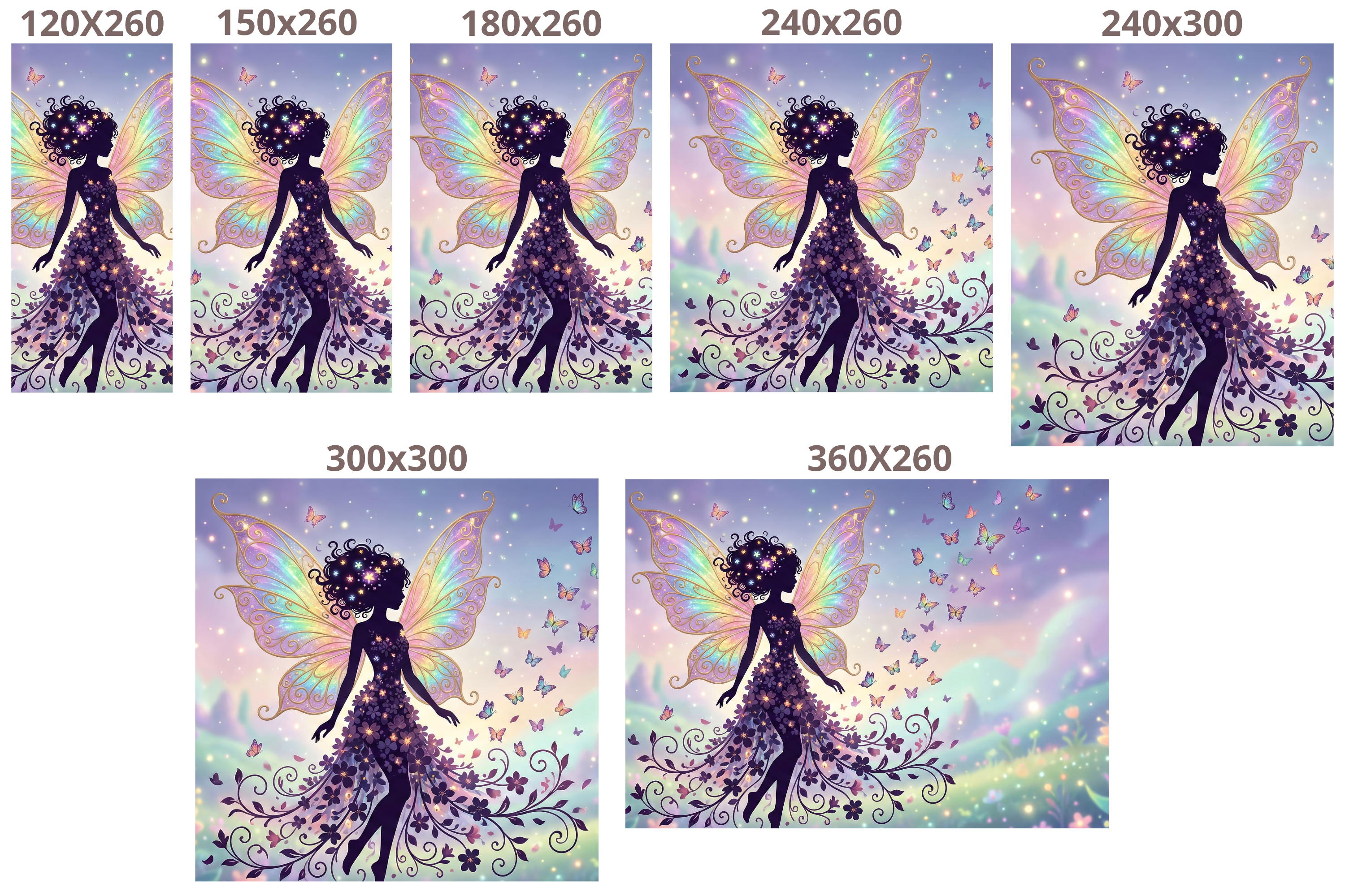 Fairy Silhouette Wall Mural Pastel Purple Butterfly Rainbow Wings Girls Room Peel and Stick Wallpaper