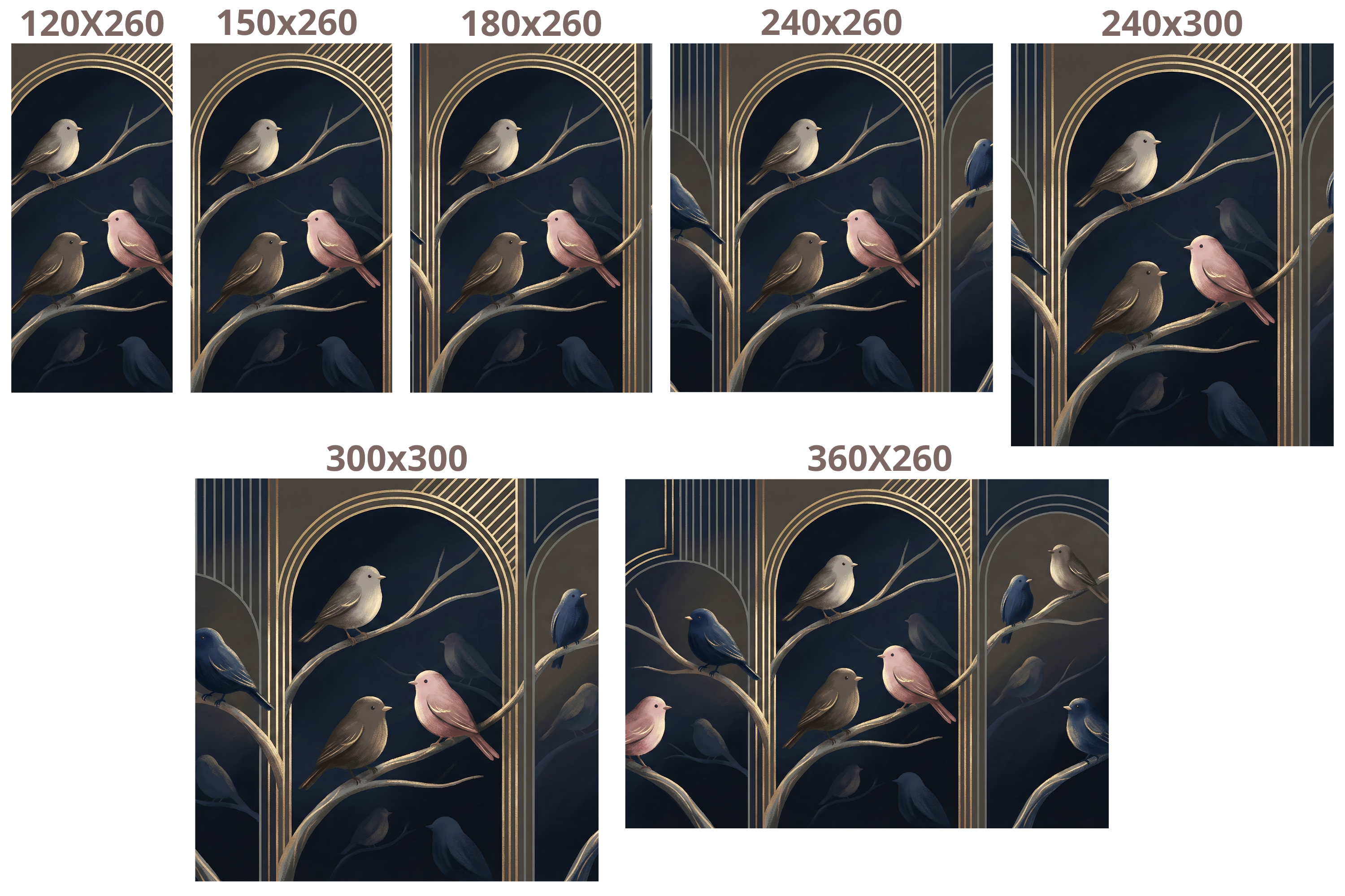 Art Deco Bird Wall Mural Midnight Blue Gold Luxury Peel and Stick Wallpaper for Bedroom Living Room
