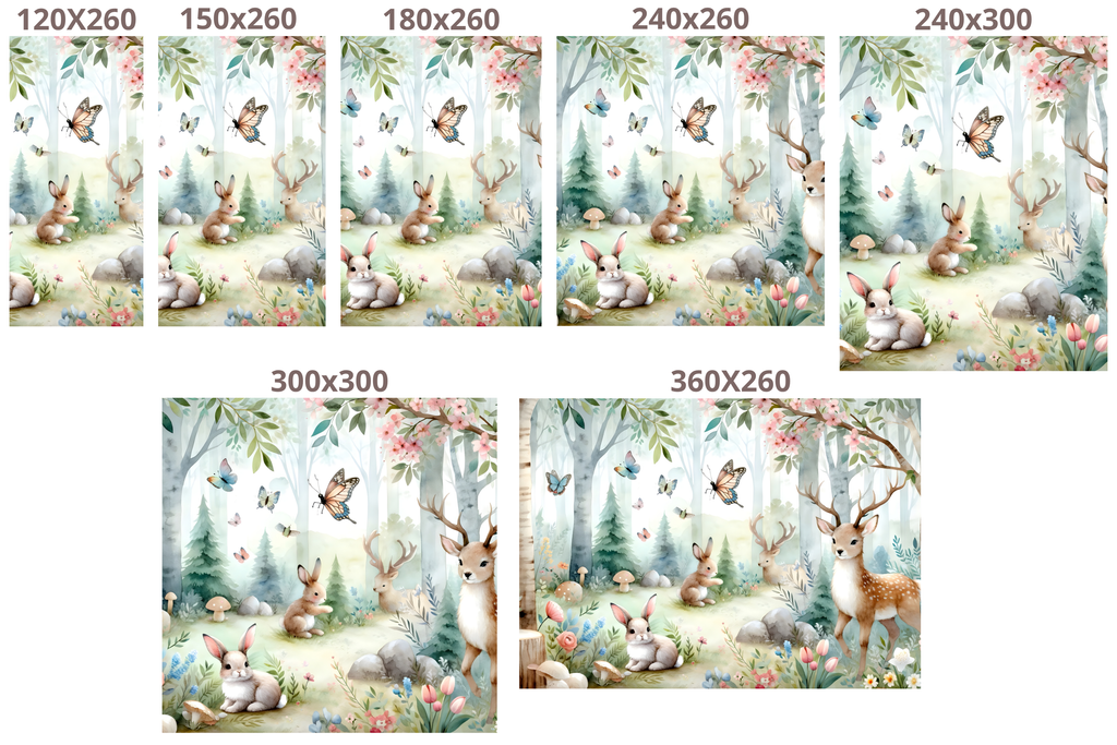 Woodland Nursery Wallpaper Mural | Watercolour Forest Animals Deer Rabbit Birch Tree Design