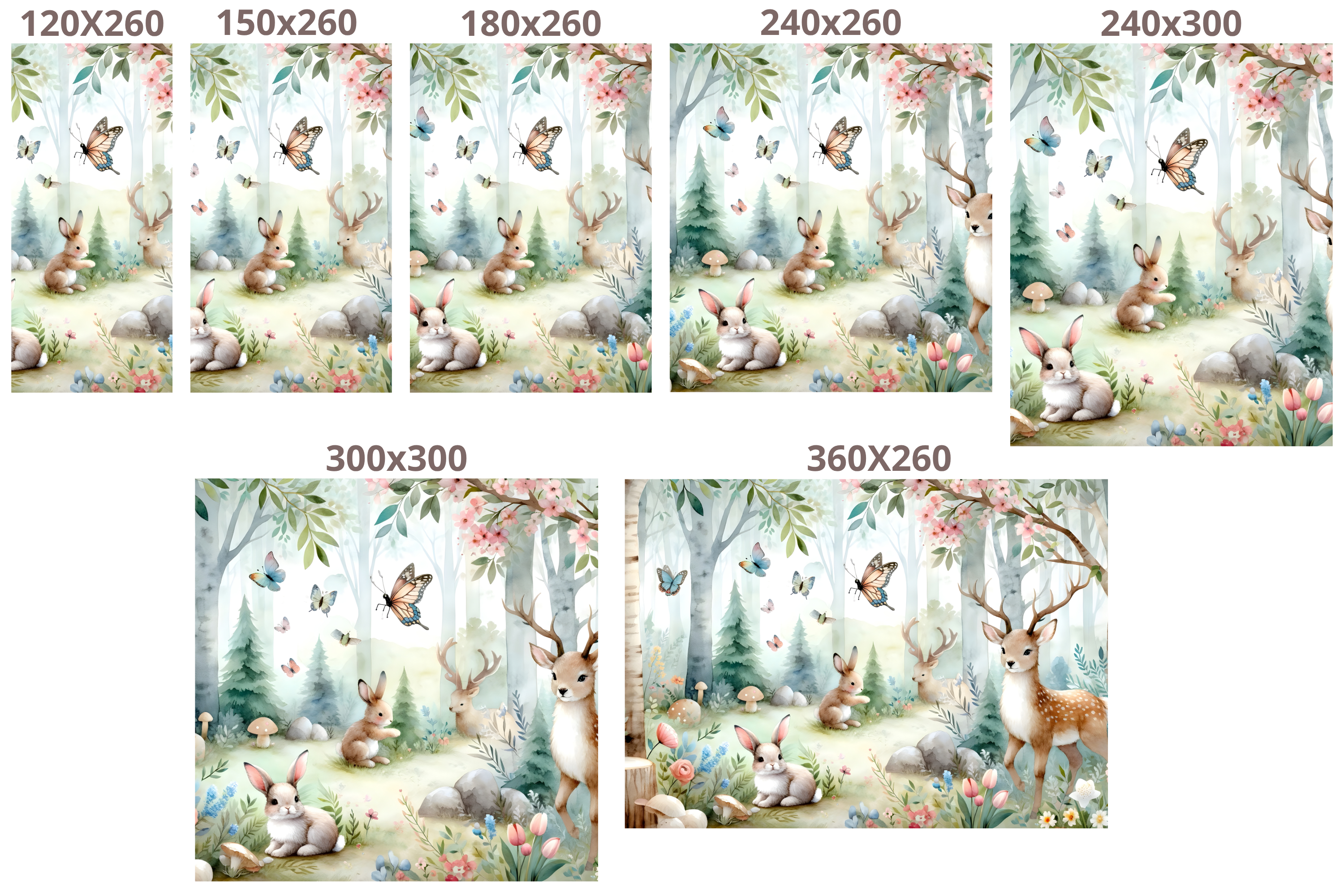 Woodland Nursery Wallpaper Mural | Watercolour Forest Animals Deer Rabbit Birch Tree Design