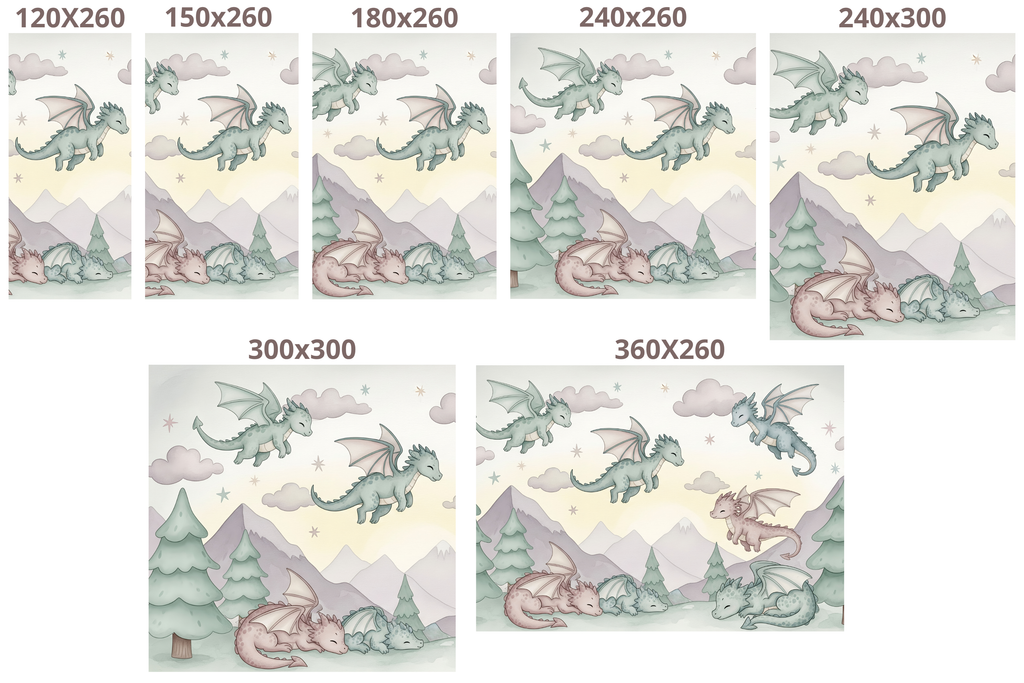 Pastel Baby Dragon Nursery Wall Mural | Whimsical Dragon Woodland Peel and Stick Wallpaper