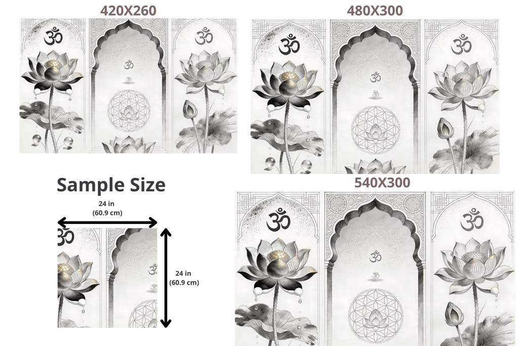 Om Lotus Mandala Wall Mural | Sacred Geometry Triptych | Yoga & Meditation Room