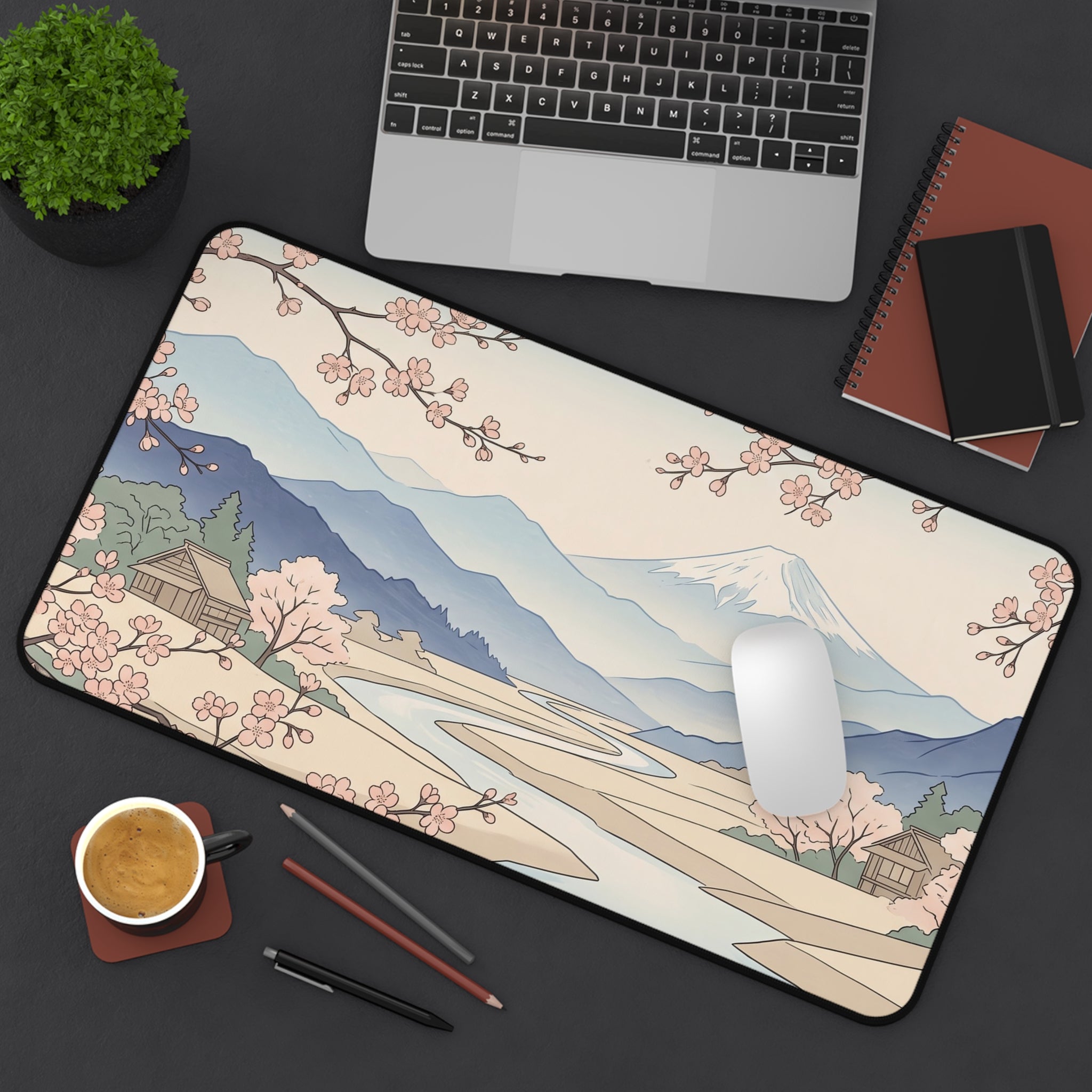 Japanese Aesthetic Mount Fuji Desk Mat Cherry Blossom Sakura Art Workspace Pad