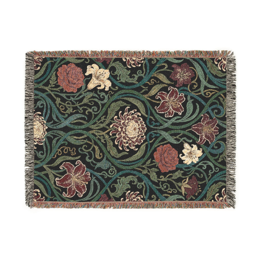 Art Nouveau Floral Woven Throw Blanket William Morris Style Tapestry