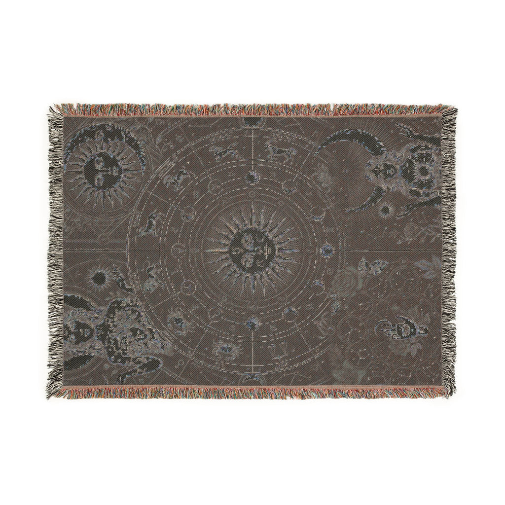 Vintage Celestial Zodiac Woven Throw Blanket Mystical Sun & Moon Tapestry