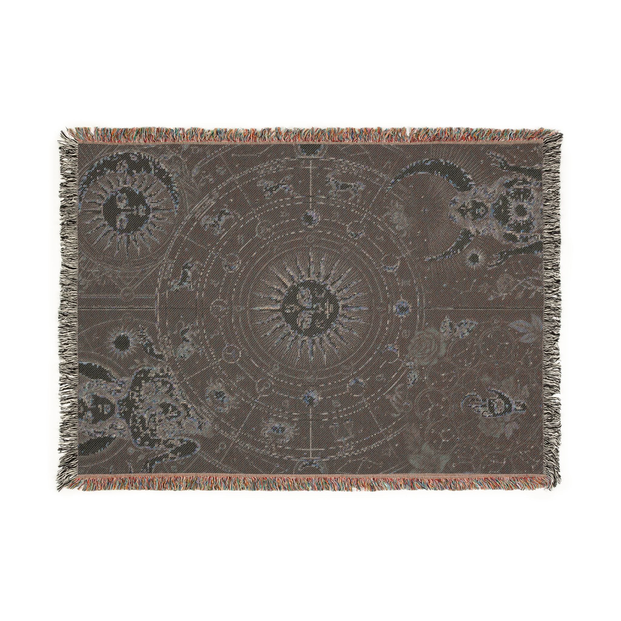 Vintage Celestial Zodiac Woven Throw Blanket Mystical Sun & Moon Tapestry