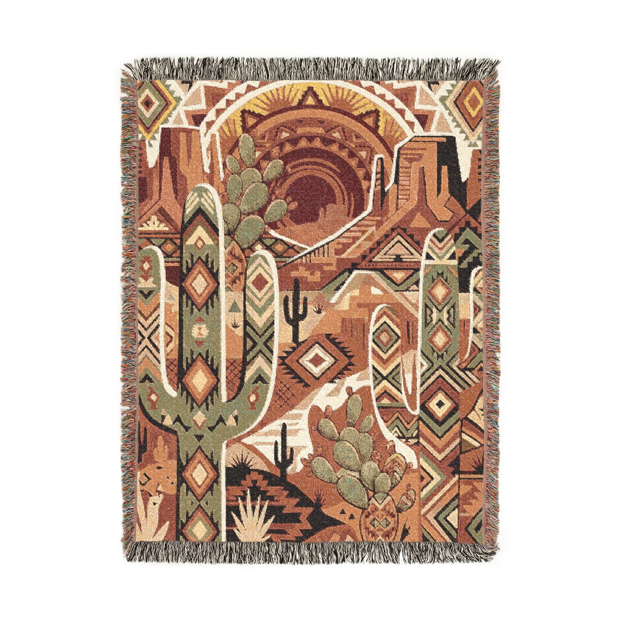 Southwestern Geometric Desert Woven Throw Blanket Boho Cactus Tapestry