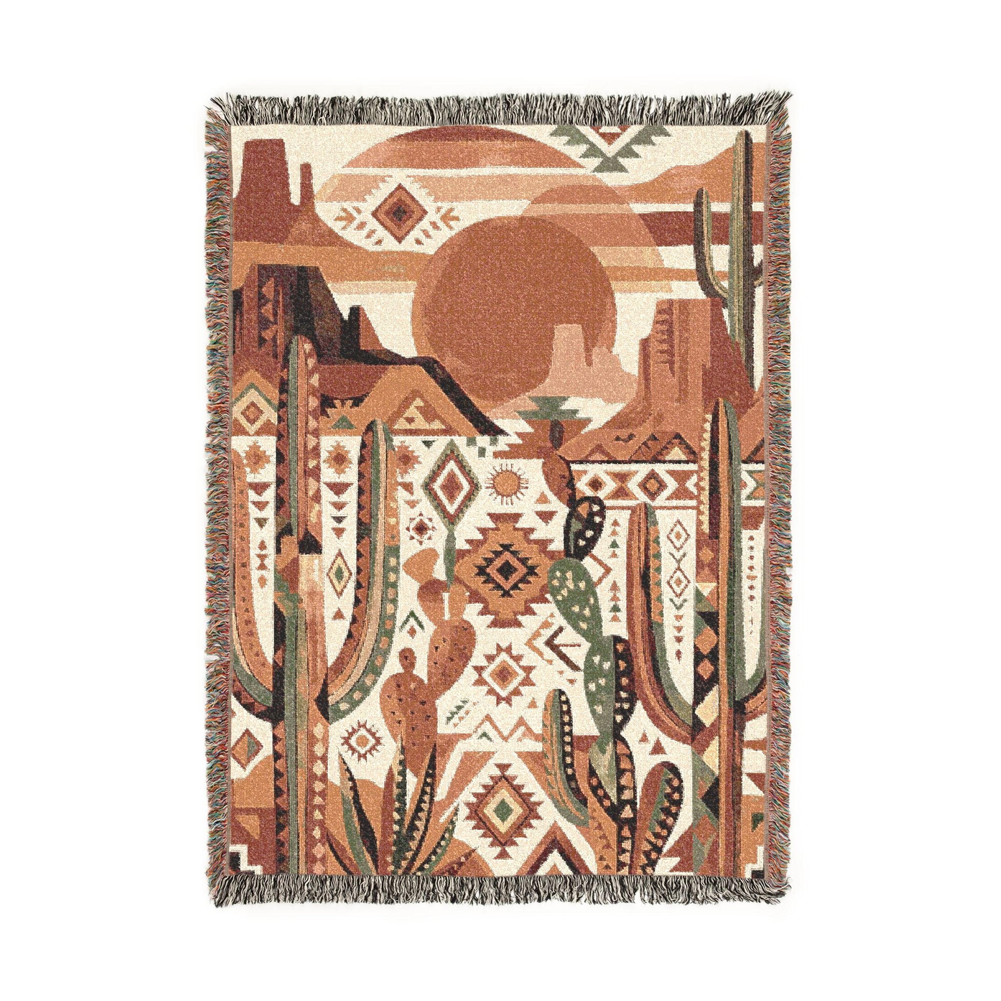 Southwestern Desert Sunset Woven Throw Blanket Boho Cactus Tapestry