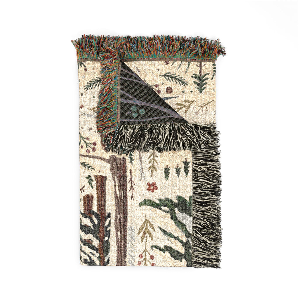 Nordic Folk Art Winter Forest Woven Throw Blanket Scandinavian Tapestry