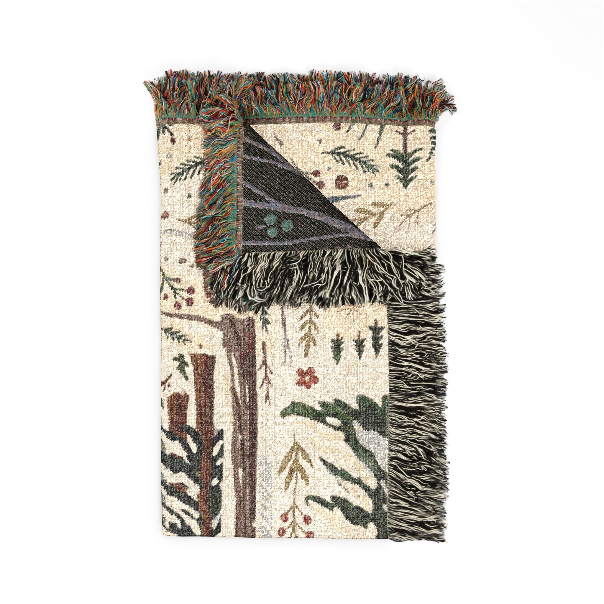 Nordic Folk Art Winter Forest Woven Throw Blanket Scandinavian Tapestry