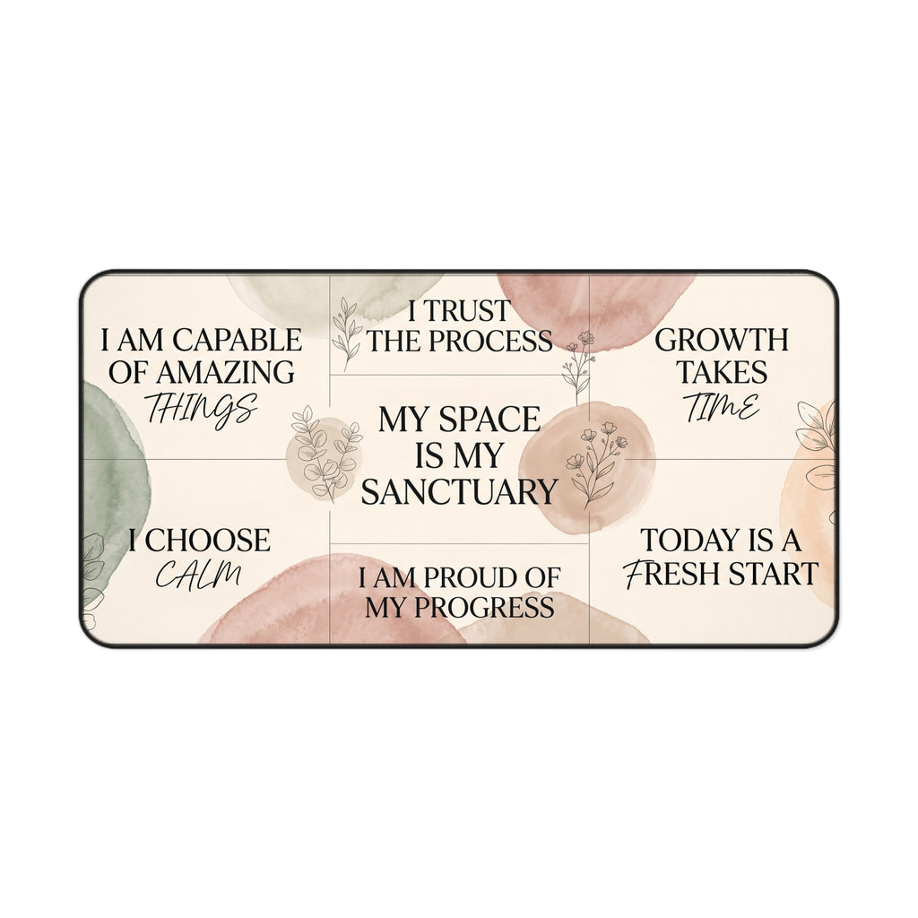 Pastel Watercolor Affirmations Desk Mat "I Choose Calm" Botanical Art Aesthetic Pad