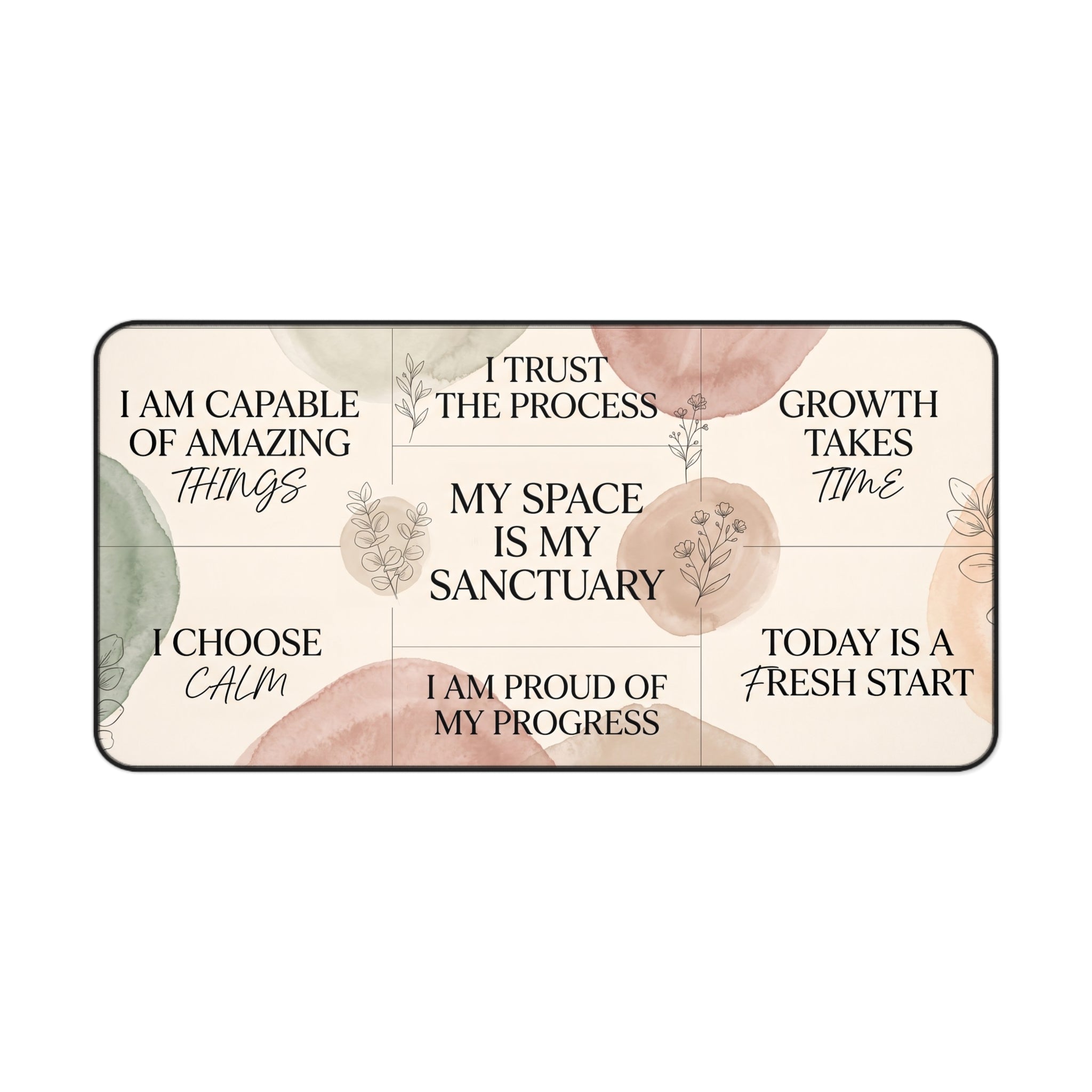 Pastel Watercolor Affirmations Desk Mat "I Choose Calm" Botanical Art Aesthetic Pad