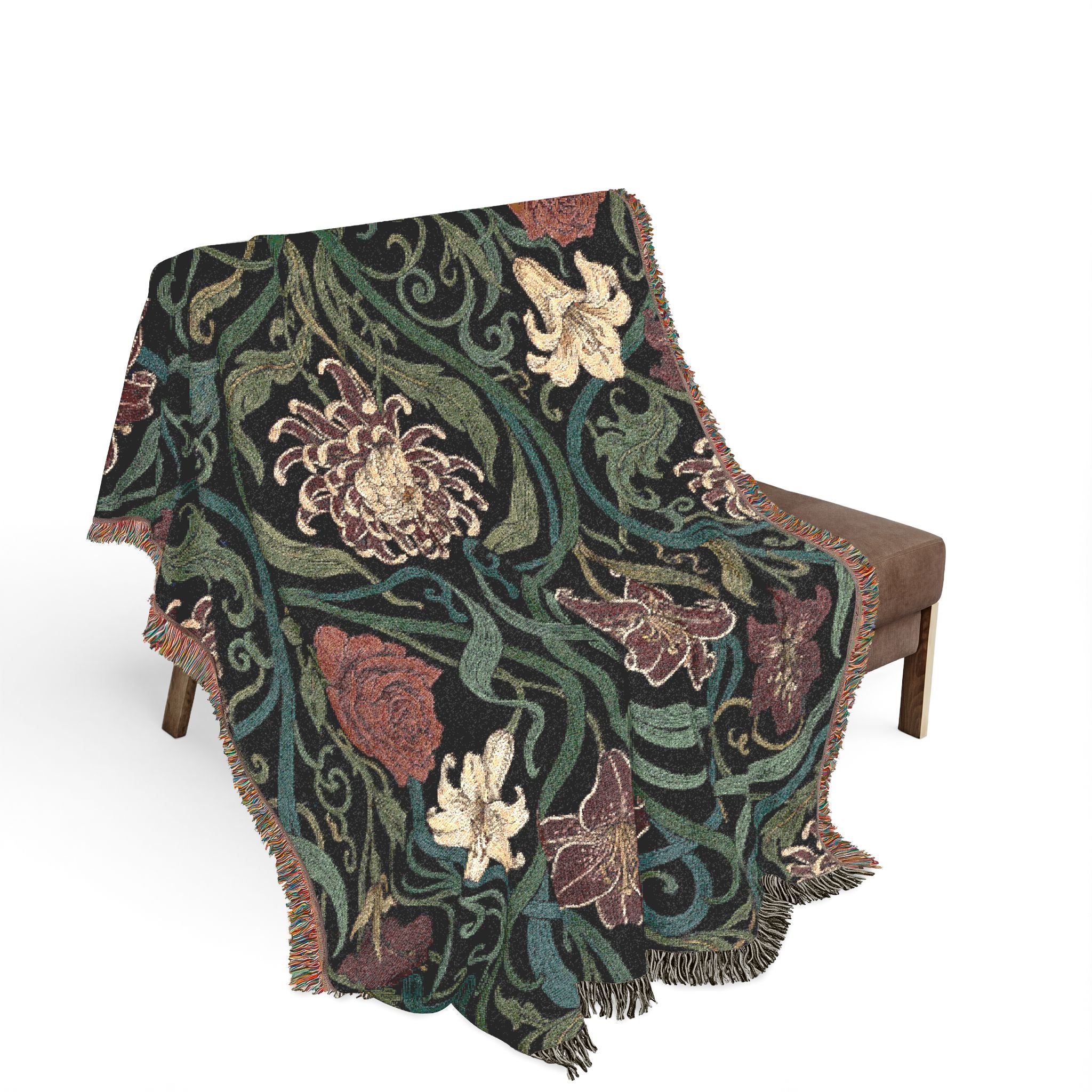 Art Nouveau Floral Woven Throw Blanket William Morris Style Tapestry