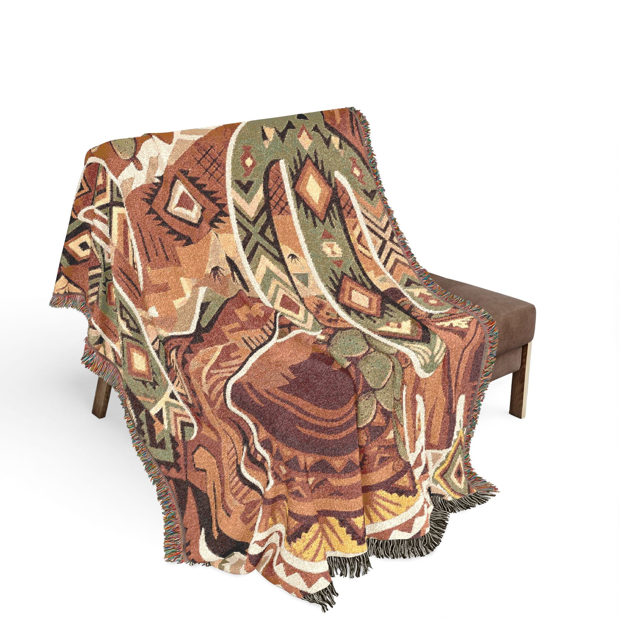 Southwestern Geometric Desert Woven Throw Blanket Boho Cactus Tapestry