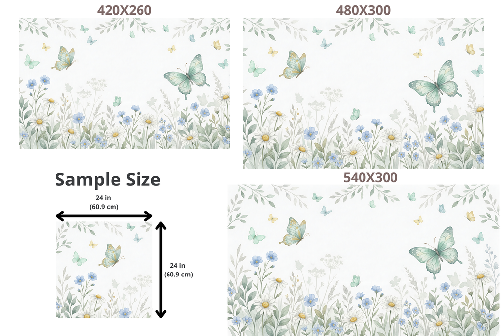 Butterfly Garden Wall Mural | Daisy and Forget-Me-Not Watercolour Peel and Stick Nursery Wallpaper