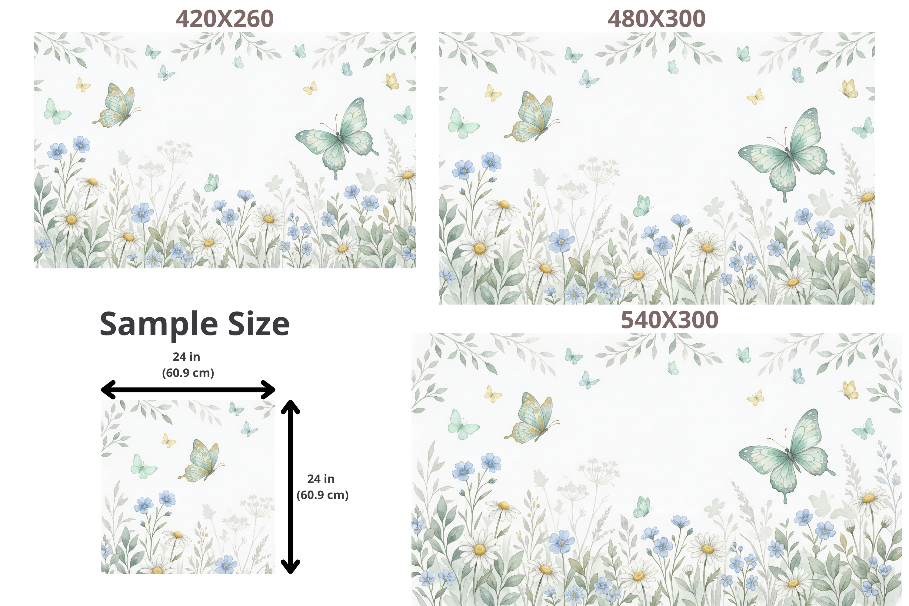Butterfly Garden Wall Mural | Daisy and Forget-Me-Not Watercolour Peel and Stick Nursery Wallpaper