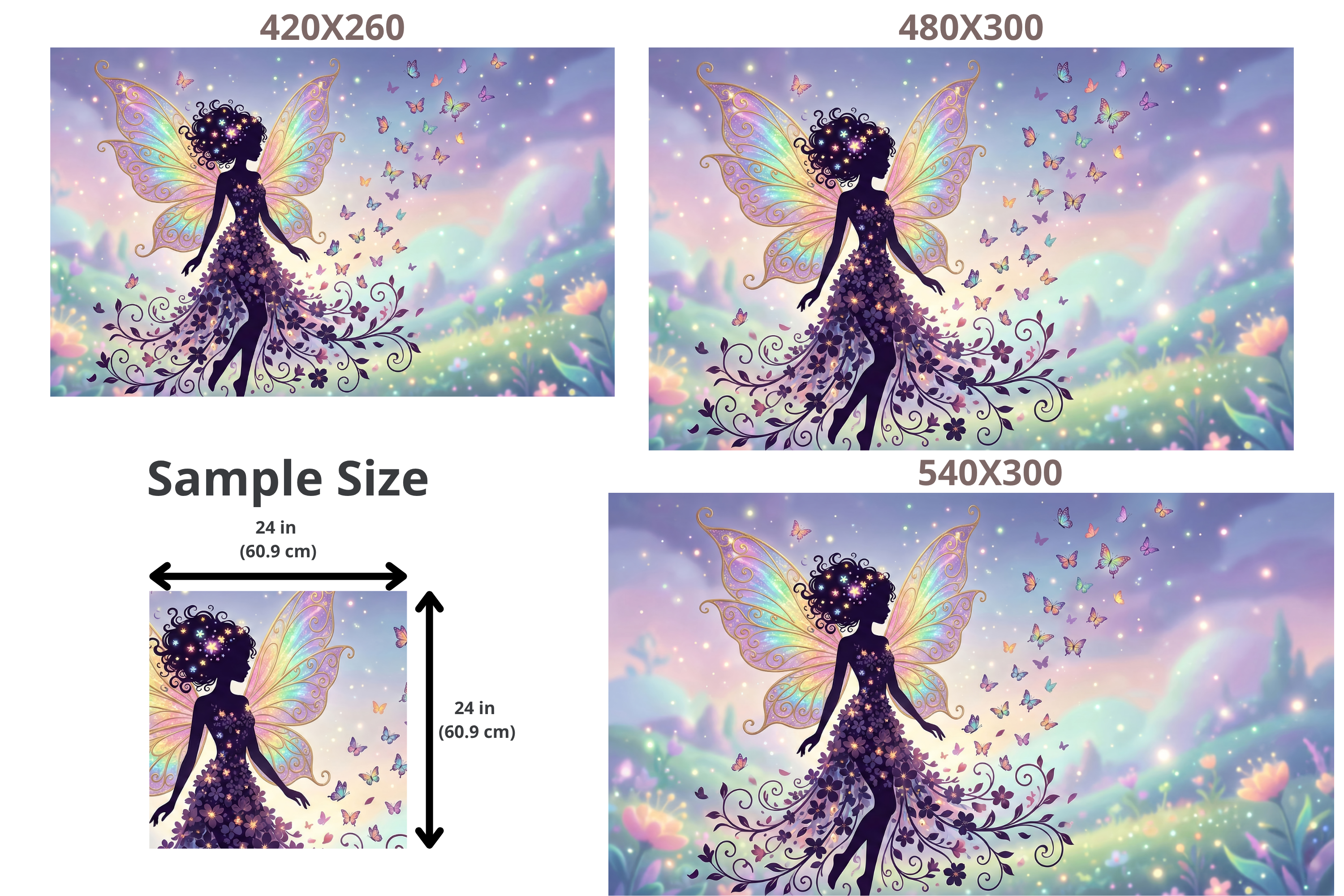 Fairy Silhouette Wall Mural Pastel Purple Butterfly Rainbow Wings Girls Room Peel and Stick Wallpaper