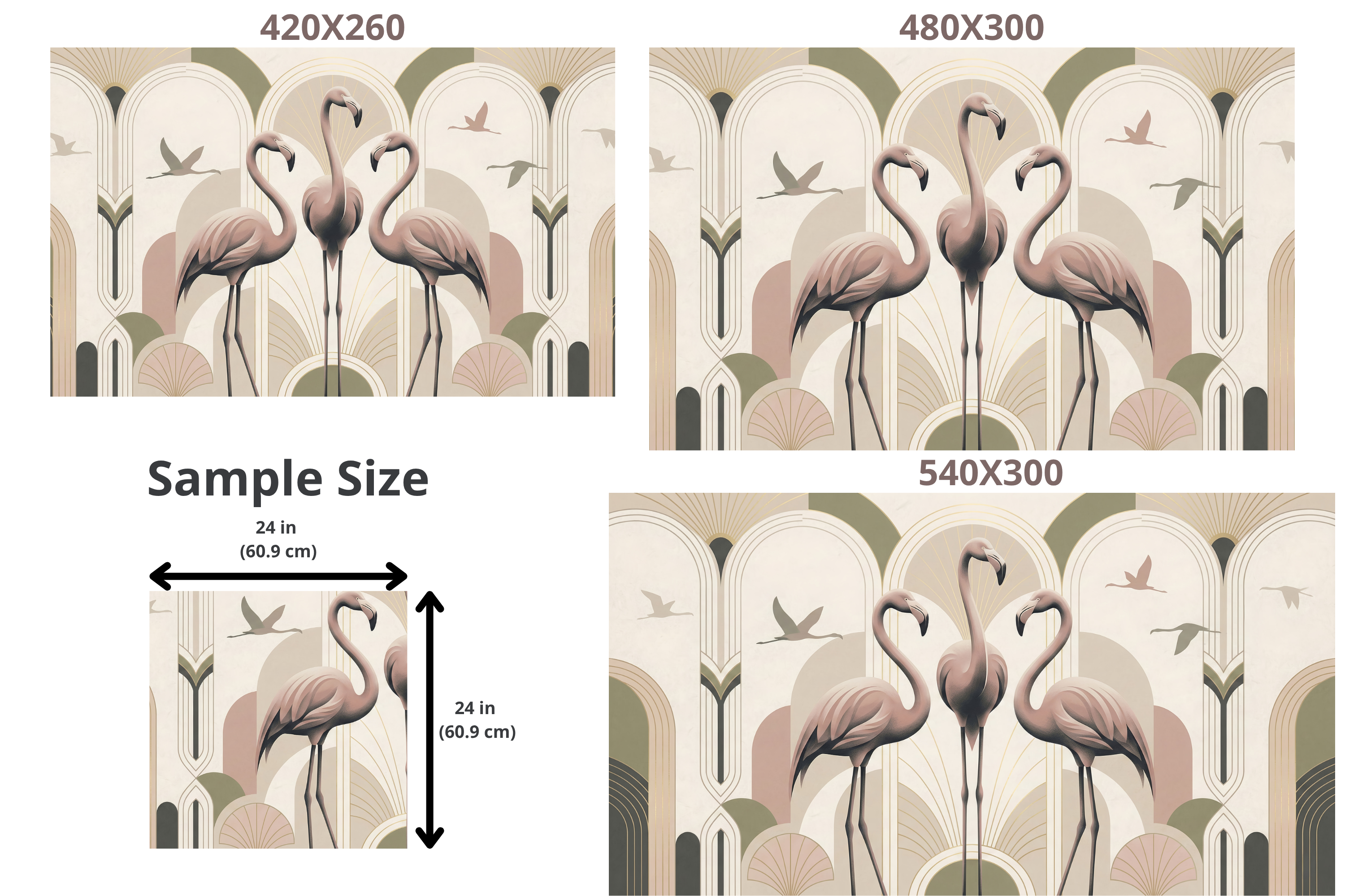Art Deco Flamingo Wall Mural | Geometric Arch Bird Neutral Design
