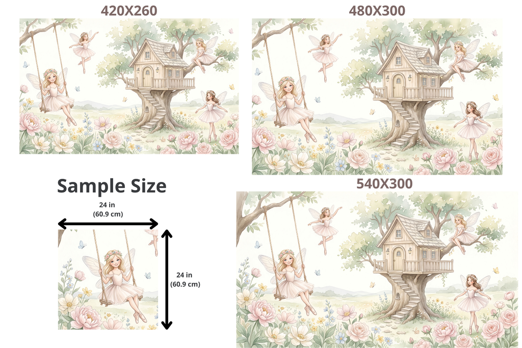 Fairy Ballerina Treehouse Nursery Wall Mural Blush Floral