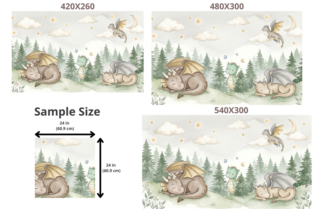 Baby Dragon Nursery Wall Mural | Watercolour Fantasy Forest Peel and Stick Wallpaper
