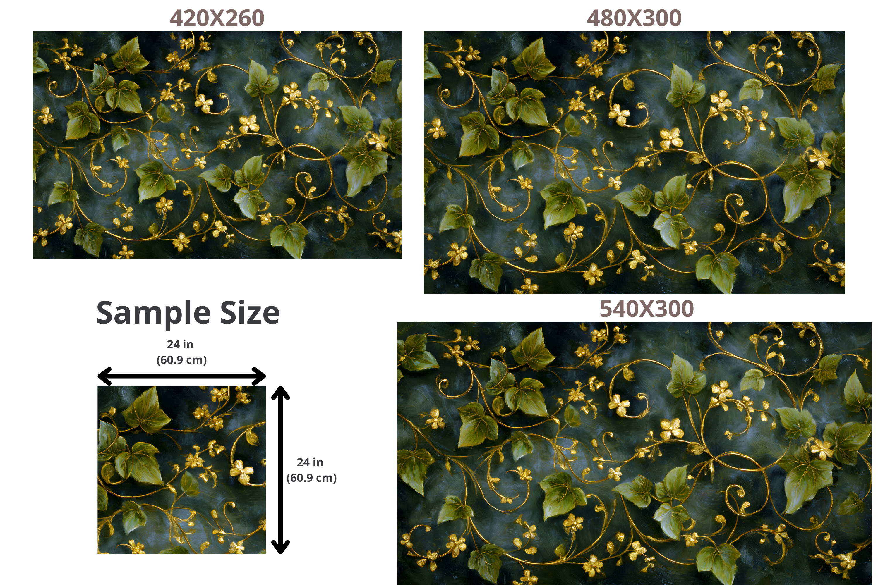 Dark Green and Gold Ivy Wall Mural | Botanical Oil Painting Peel and Stick Luxury Wallpaper