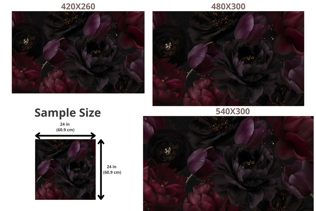 Dark Moody Floral Wall Mural | Black Peony Tulip Gothic Peel and Stick Wallpaper