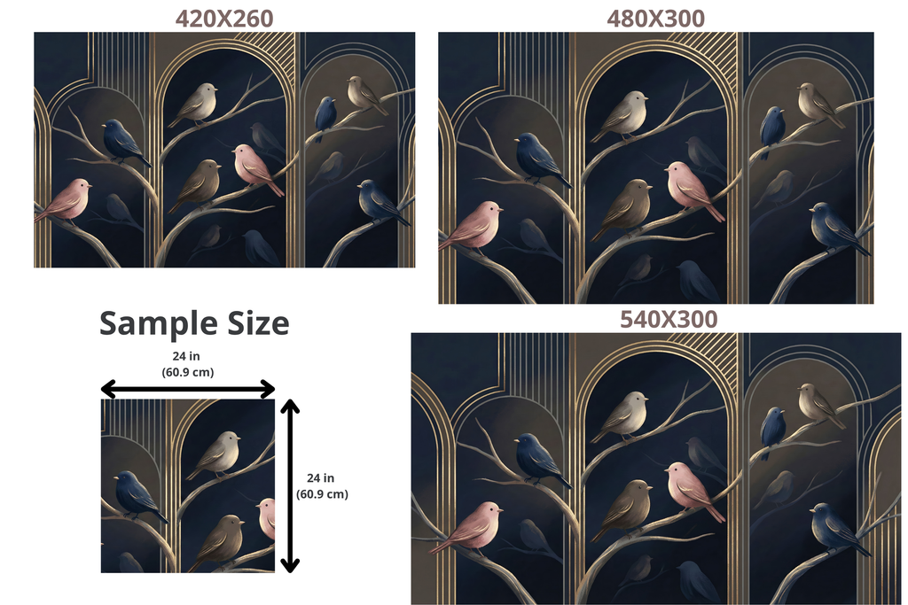 Art Deco Bird Wall Mural Midnight Blue Gold Luxury Peel and Stick Wallpaper for Bedroom Living Room