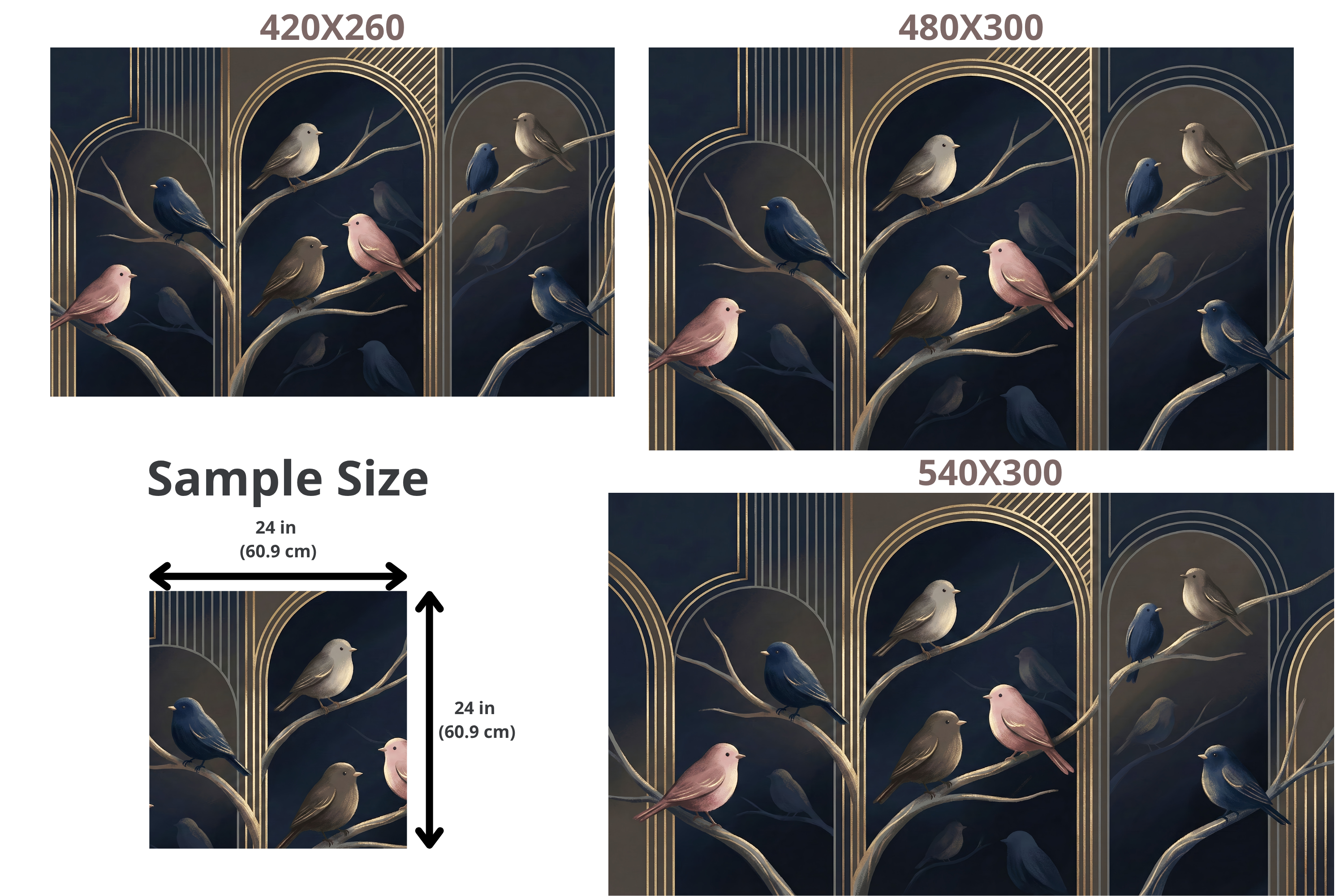 Art Deco Bird Wall Mural Midnight Blue Gold Luxury Peel and Stick Wallpaper for Bedroom Living Room