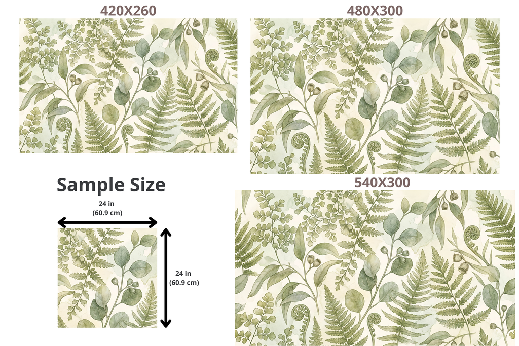 Sage Green Botanical Wall Mural | Fern and Eucalyptus Watercolour Peel and Stick Wallpaper
