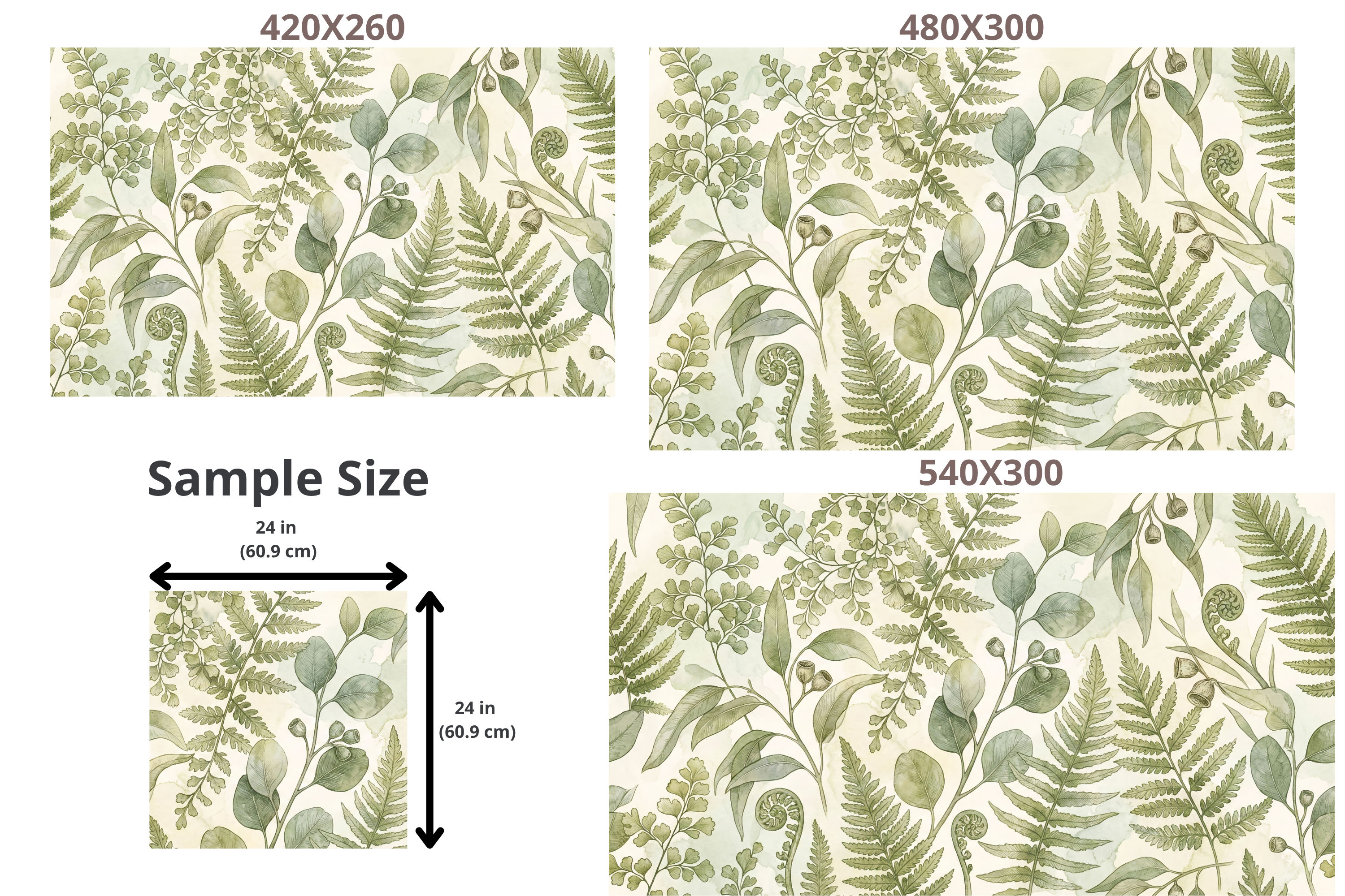 Sage Green Botanical Wall Mural | Fern and Eucalyptus Watercolour Peel and Stick Wallpaper