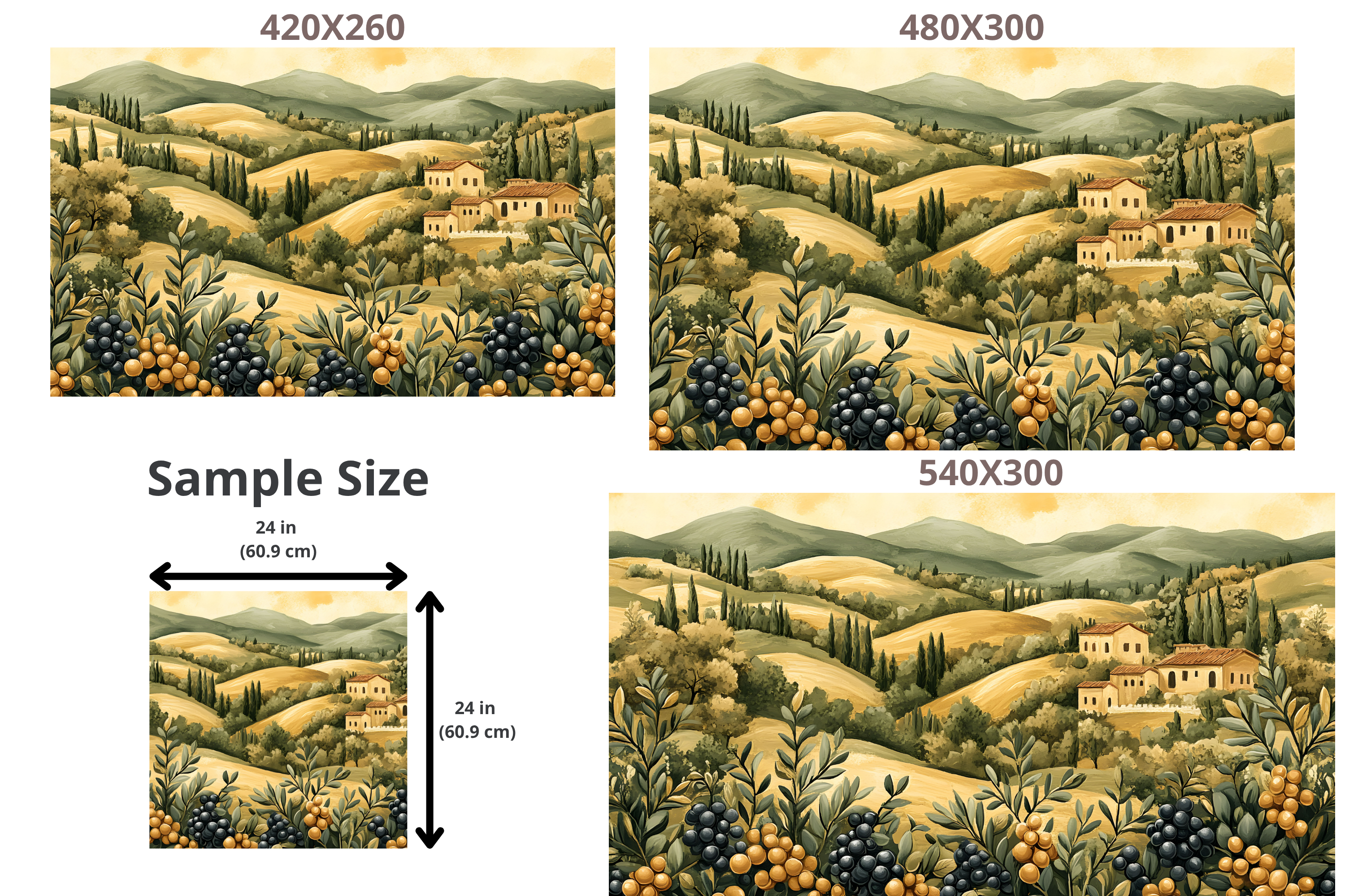 Tuscan Landscape Wall Mural | Italian Countryside Olive Grove Scenic Design