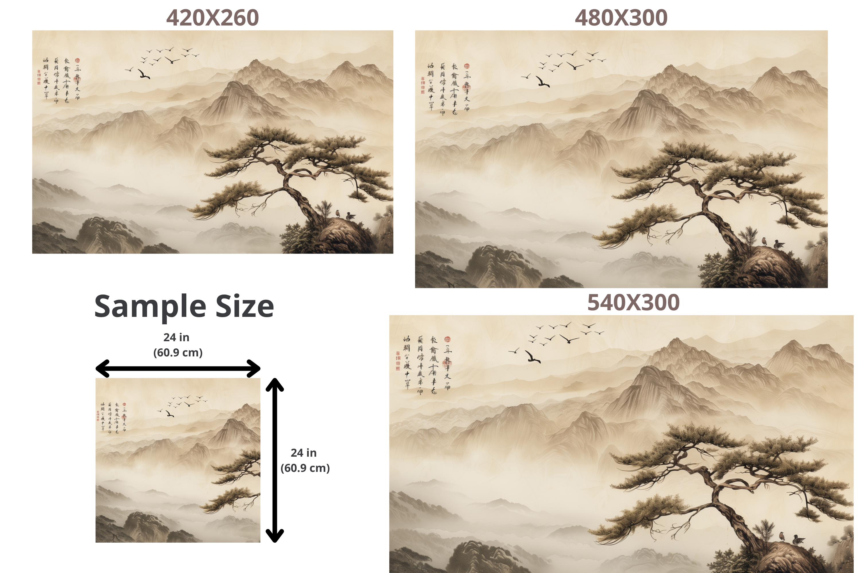 Japanese Zen Mountain Wall Mural | Asian Ink Painting Landscape Design
