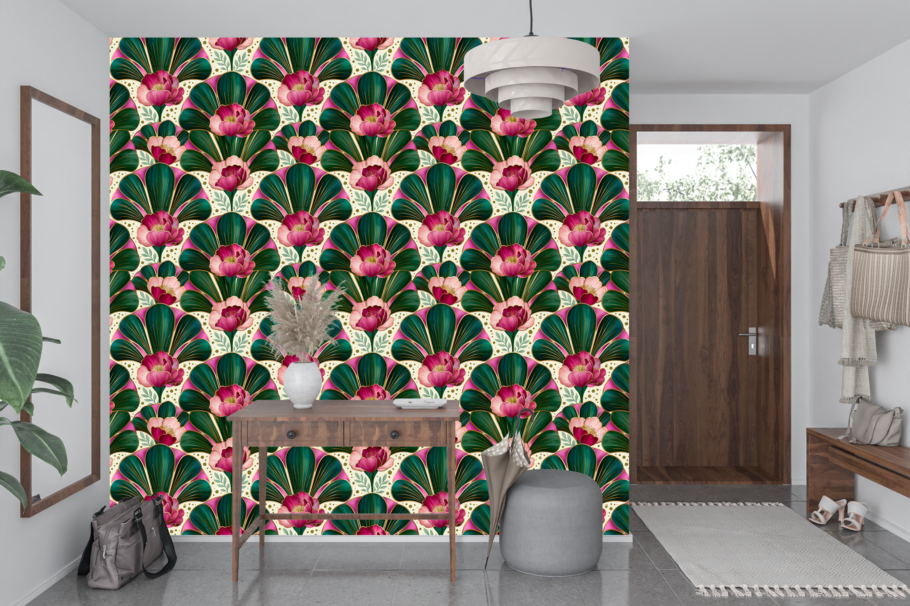 Art Nouveau Fan Wallpaper Pink Floral Art Deco Home