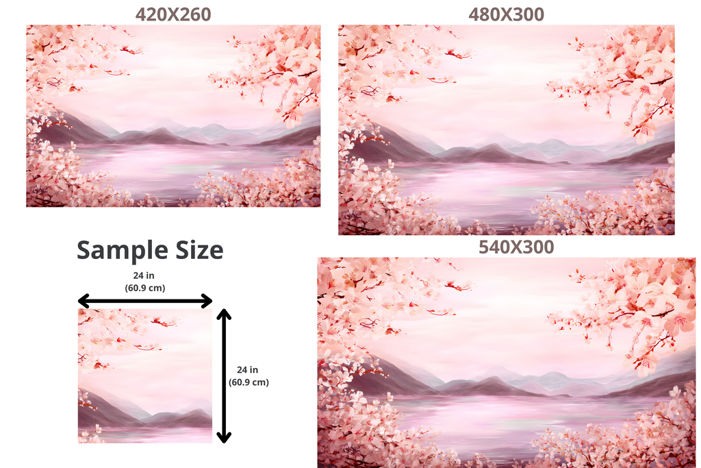 Cherry Blossom Mountain Lake Wall Mural | Pink Sakura Landscape Peel and Stick Wallpaper