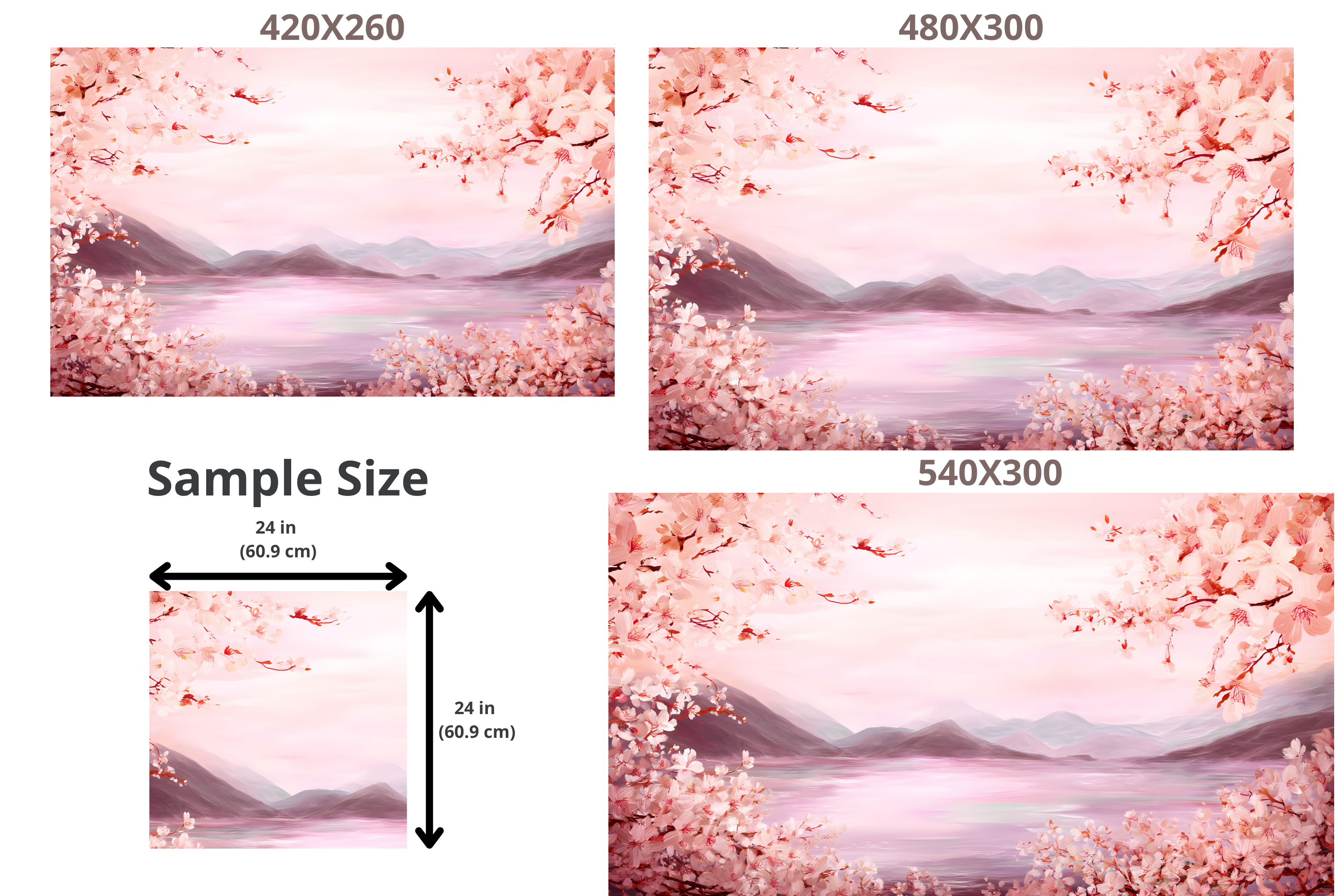 Cherry Blossom Mountain Lake Wall Mural | Pink Sakura Landscape Peel and Stick Wallpaper