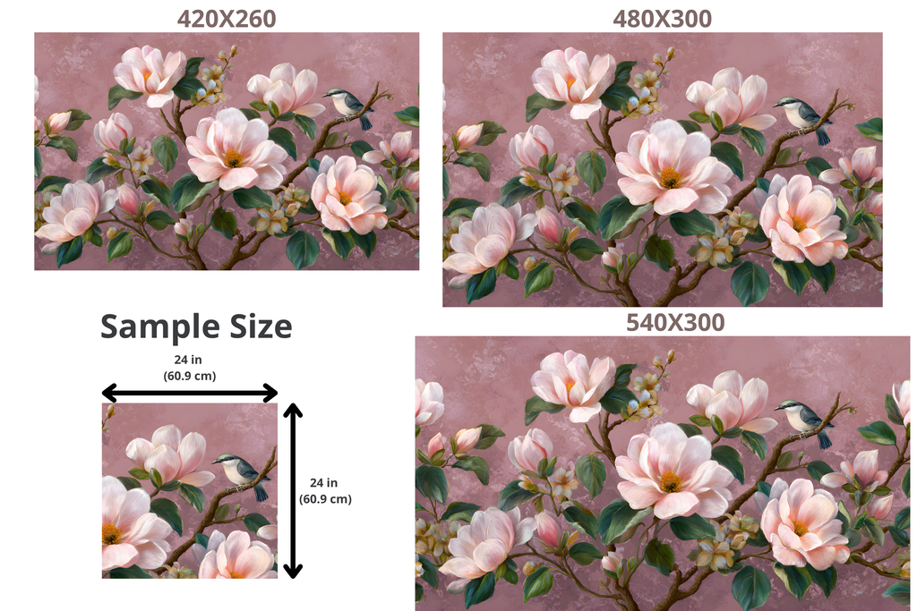 Chinoiserie Magnolia Wall Mural | Pink Floral Bird Botanical Design