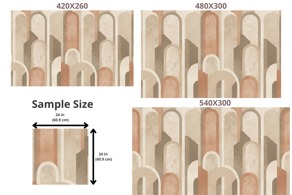 Terracotta Arch Geometric Wall Mural | Boho Art Deco Neutral Earthy Design