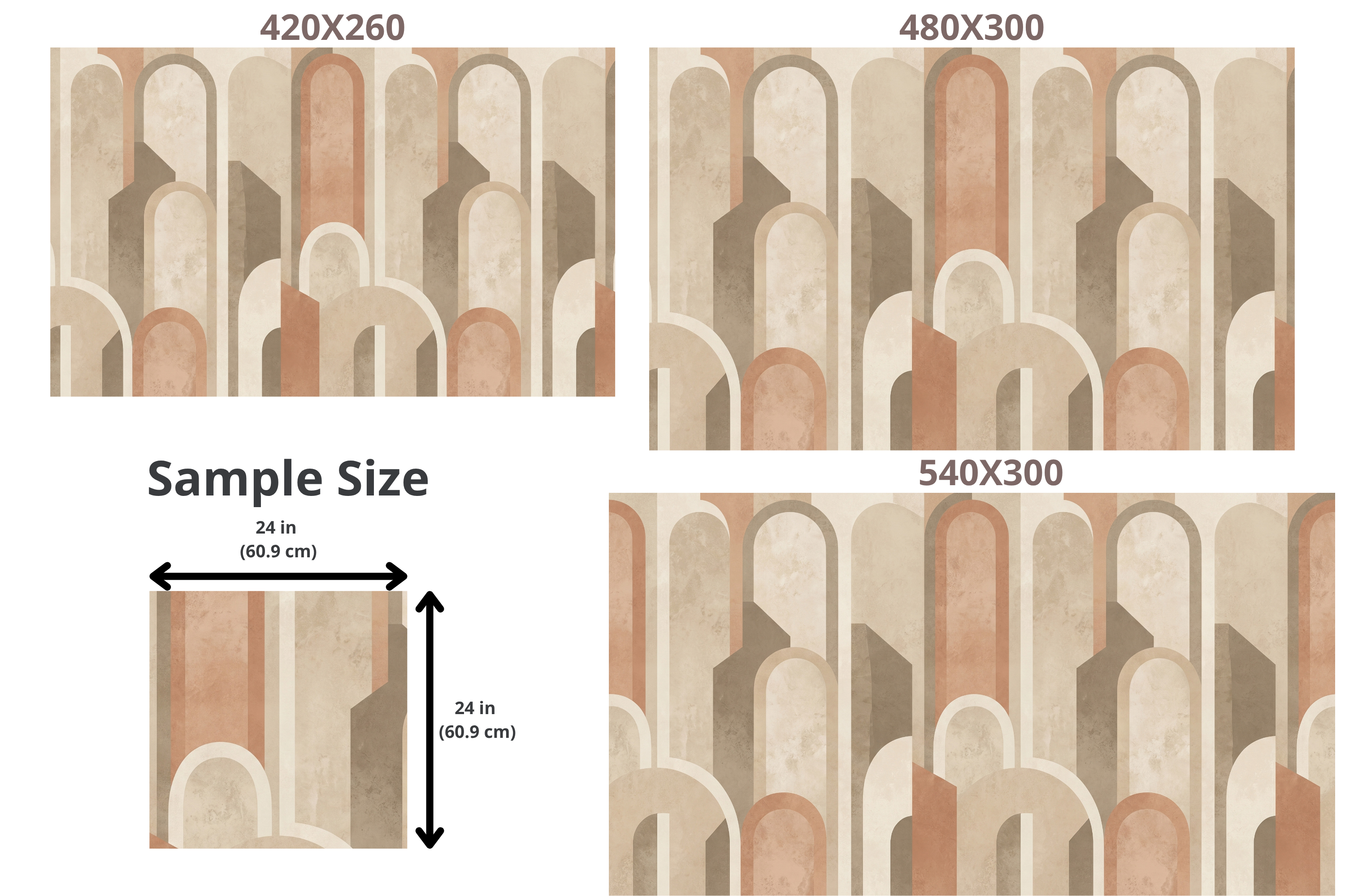 Terracotta Arch Geometric Wall Mural | Boho Art Deco Neutral Earthy Design