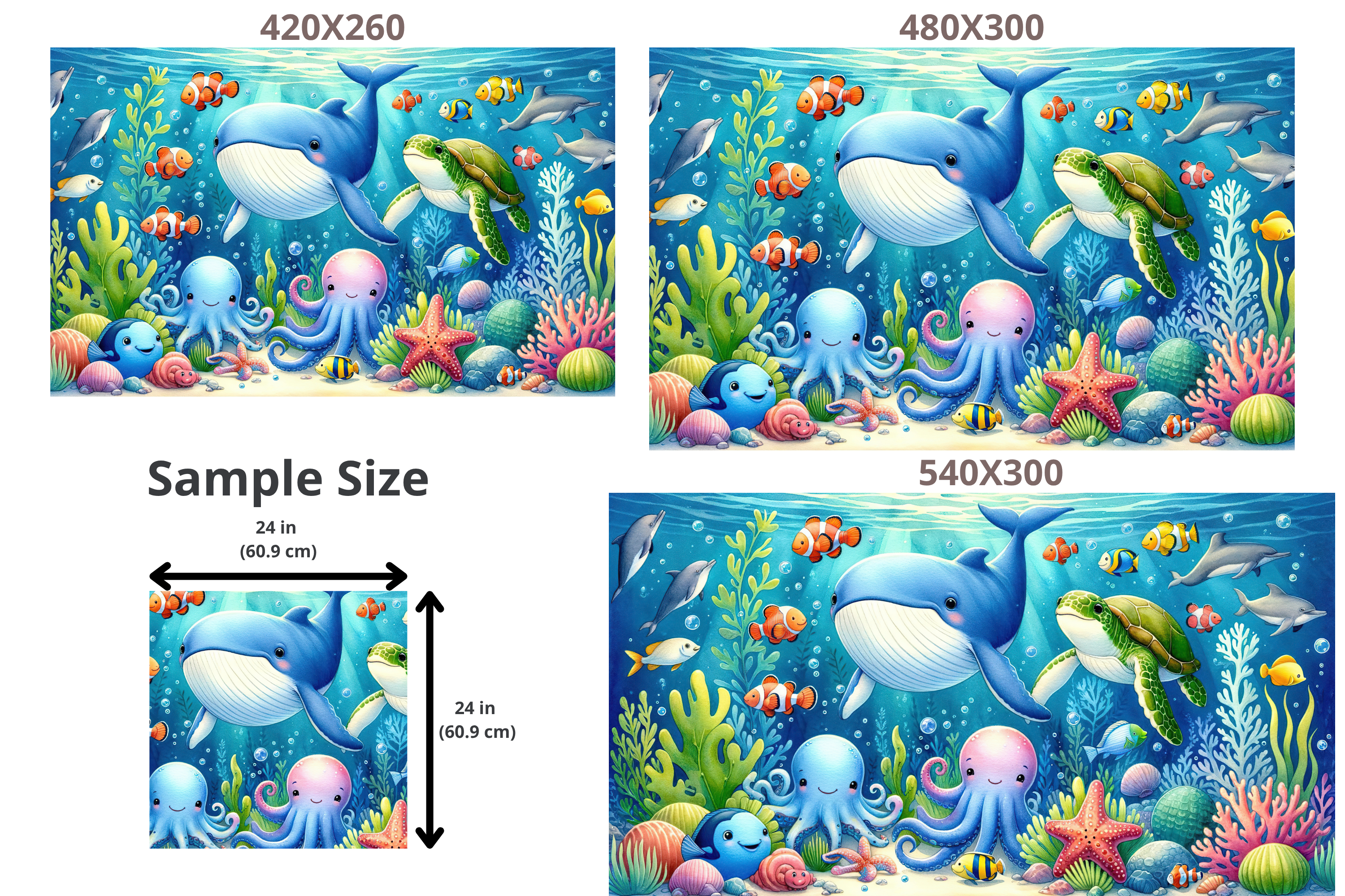 Ocean Animals Wall Mural Under Sea Kids Peel and Stick Wallpaper