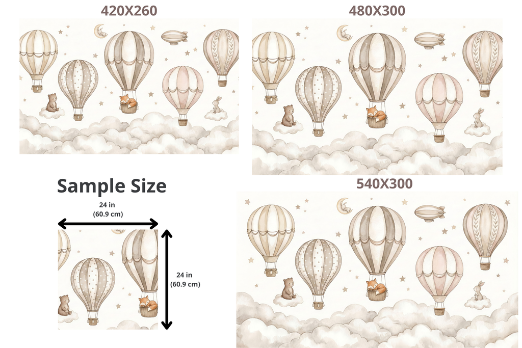 Hot Air Balloon Nursery Wallpaper Mural | Neutral Beige Woodland Baby Room